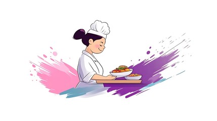 Female Chef Serving Delicious Food Dishes