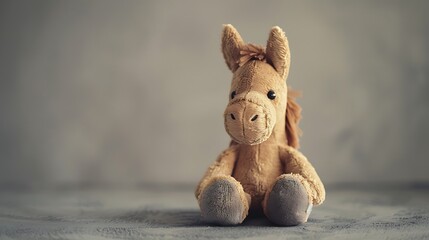 A stuffed horse toy on a gray background