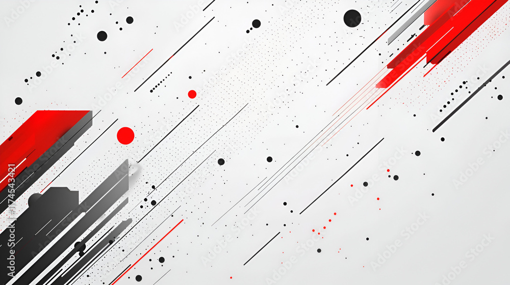 Poster abstract red and black lines and dots background: a dynamic, abstract design with bold red and black
