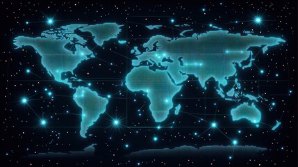 Glowing world map, digital network, space background, global connection, website banner