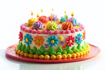 Delicious Birthday Cake Isolated on White Background - Tilt-Shift Miniature Photography