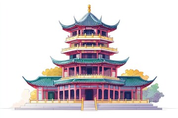 Traditional korean pagoda standing tall against white background