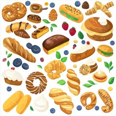 Delicious Bakery Assortment Pastries, Breads, and Berries
