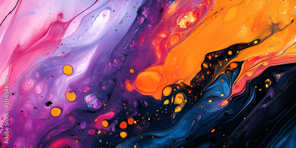 Poster abstract swirls of vibrant hues: a mesmerizing abstract painting, bursting with dynamic colors and s