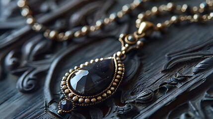 Elegant antique bracelet on a fancy chain featuring an attractive pendant made of a gloomy gemstone