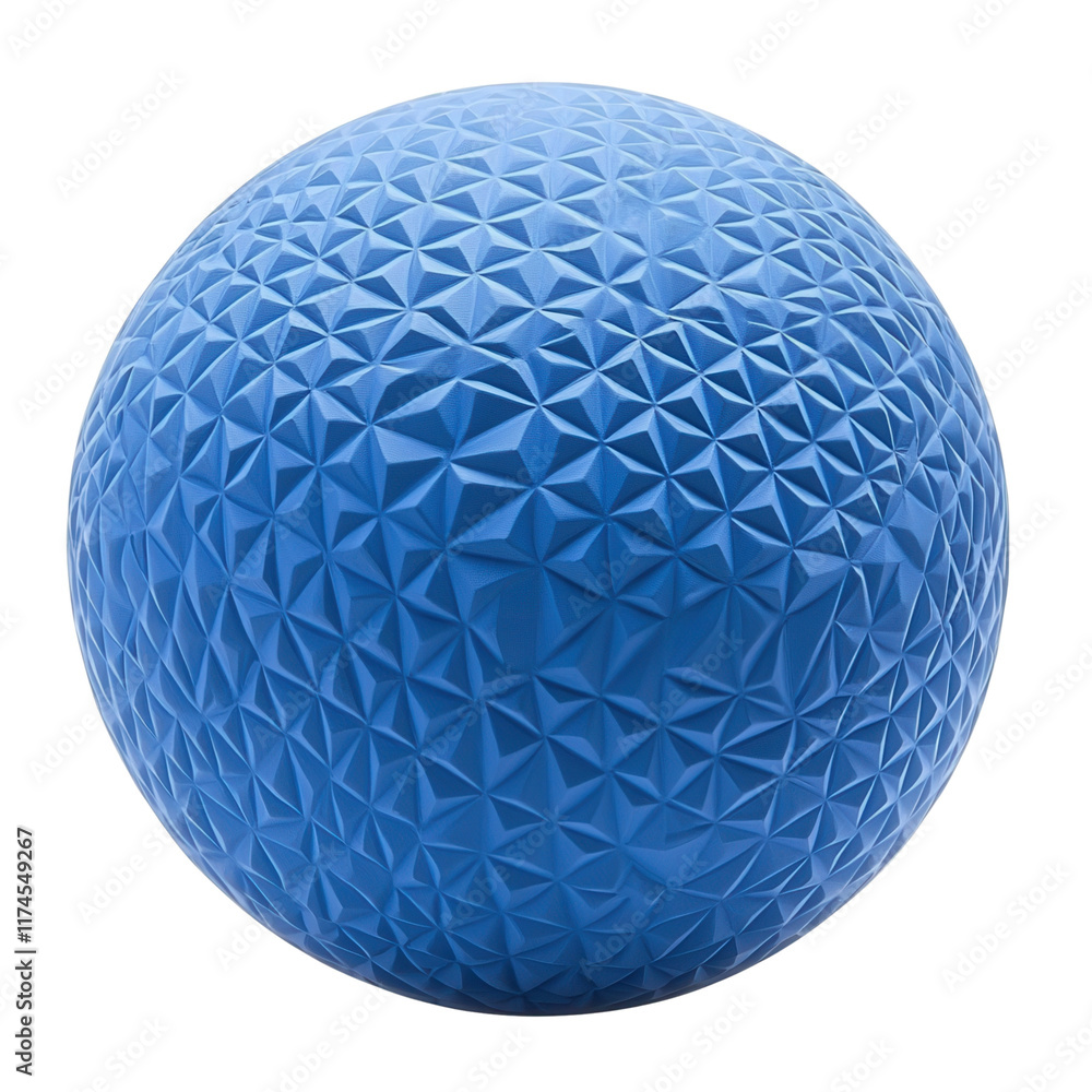 Poster a textured blue sphere featuring a geometric pattern, showcasing a series of triangular facets acros
