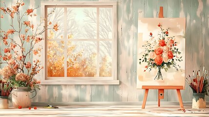Creating floral art in a cozy studio with natural light interior design and decorative elements