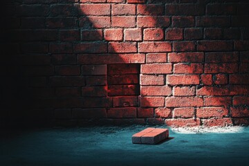 Red Brick Wall With Hole And Single Brick