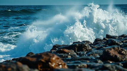 Powerful Coastal Waves Crashing on Rocks - Stunning Seascape