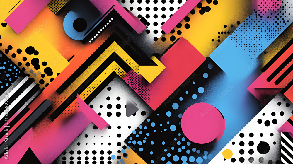 Poster abstract geometric pattern: a vibrant and dynamic composition of bold, geometric shapes, layered in 