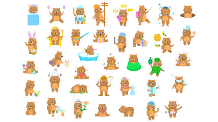Fototapeta premium Big Set Abstract Collection Flat Cartoon Different Animal Wombats Vector Design Fauna Wildlife