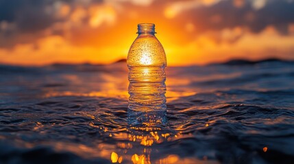Ocean plastic bottle sunset pollution awareness campaign