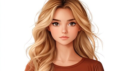 Fototapeta premium Studio Portrait of a Blonde Woman with Long Wavy Hair