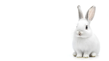 Obraz premium Sweet Bunny Charm: A white bunny, sitting in a portrait pose with large ears, exudes sweetness and innocence. The bunny's soft fur and delicate features create a gentle and charming image. 