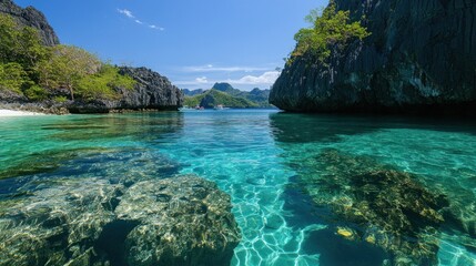 Fototapeta premium Crystal Clear Waters Between Limestone Cliffs