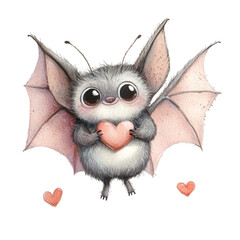 Cute Illustrated Bat with Heart for Valentine's Day Celebration and Love Theme