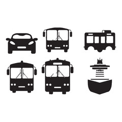 Simple Black Silhouette Icons of Various Transportation Modes
