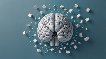 Exploding Brain with Geometric Shapes, A Surreal Conceptual Art V1