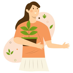 Green Lifestyle People Character. Zero Waste and Vegetarian. Flat Cartoon Vector Illustration