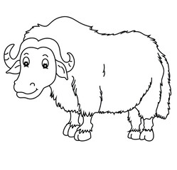 Cute cartoon hand drawn vector yak coloring page.