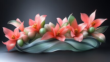 Elegant Pink Flowers in a Swirling Green Arrangement