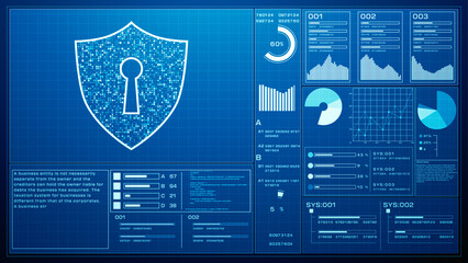 Cybersecurity Dashboard with Data Analytics Display,  Background 3d rendering.
