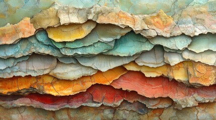 Abstract layered texture resembling geological formations with vibrant colors.