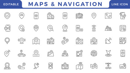 Maps and Navigation icon set illustration with map, navigation, gps, compass, directions, route, path, waypoint, destination, location icon set vector