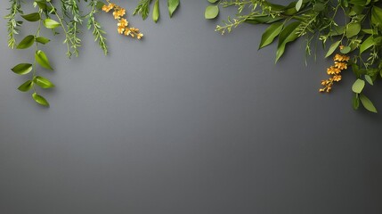 Greenery and Flowers on Dark Background