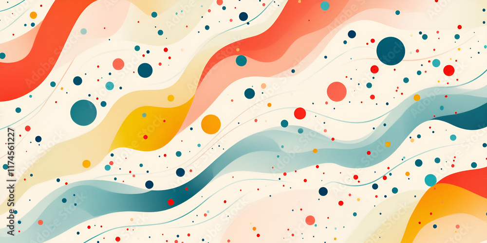 Poster abstract wavy pattern with colorful dots: a mesmerizing abstract pattern featuring flowing, colorful