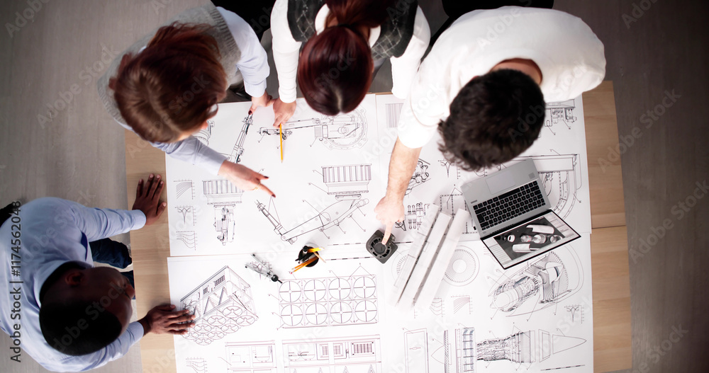 Poster mechanical part design blueprint