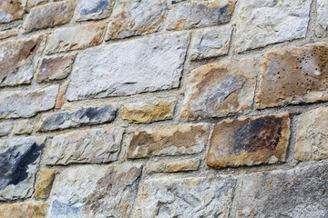 Brick stone wall texture angled close-up