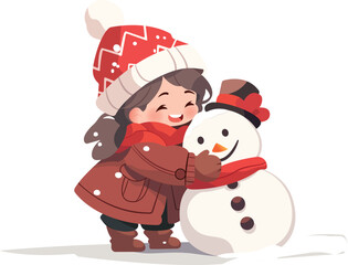 A girl build a snowman