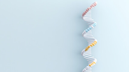 3D representation of DNA double helix with colorful base pairs, symbolizing genetics and molecular biology. light background enhances visual appeal