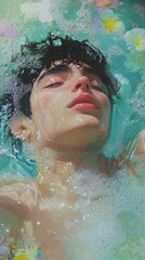 Submerged Serenity: A Young Man in a Dreamlike Bath