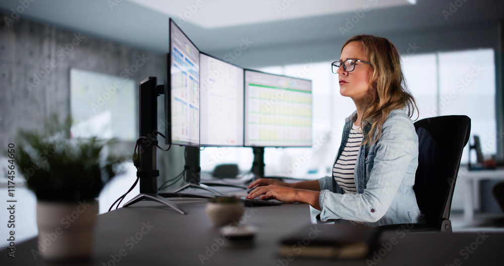 Poster Accountant Using E Invoice Software At Computer