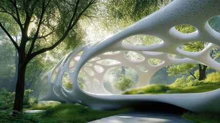 Organic Modernism: A White Structure Nestled in a Lush Forest