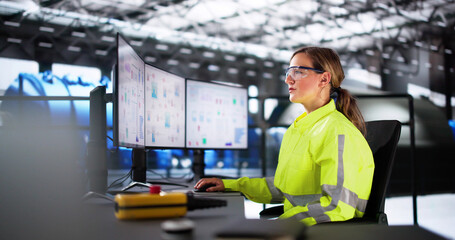 Woman Working In Power Plant Electricity