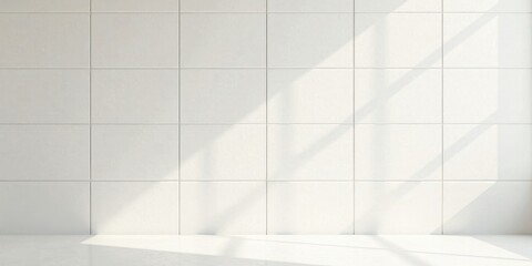 Obraz premium Bright Sunlight Illuminates a Clean, Modern Tiled Wall and Floor, Creating a Serene and Minimalist Background