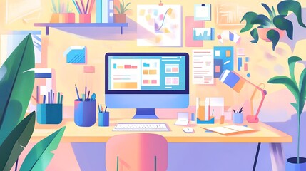 A person organizing their workspace with a focus on productivity tools, reflecting a plan to achieve their personal and career objectives.