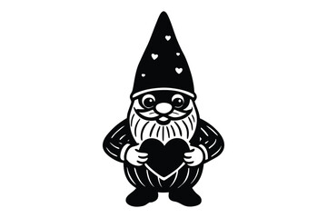 Cute cartoon gnome holding a heart vector style silhouette illustration.eps