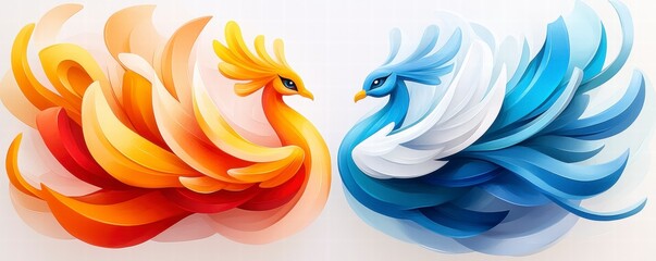 Fototapeta premium Abstract Orange and Blue Birds.