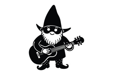 Cute cartoon gnome playing a guitar vector style silhouette illustration1.eps