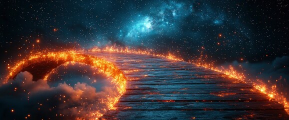 Fiery Bridge to the Cosmos A Surreal Journey Through the Night Sky