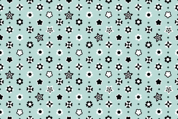 Cute motif black and white florals seamless repeat pattern