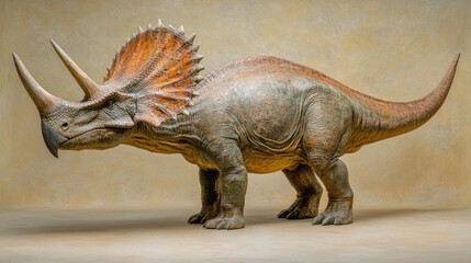 Fototapeta premium A detailed depiction of a Triceratops, showcasing its distinctive features and textures.