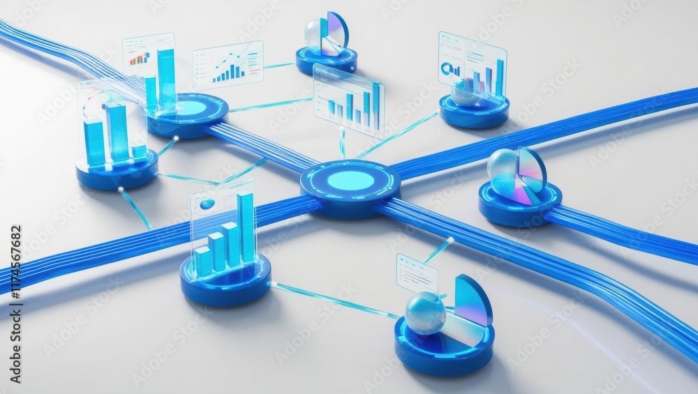 Poster intricate blue and white diagram showcasing diverse data elements with clear annotations and structu