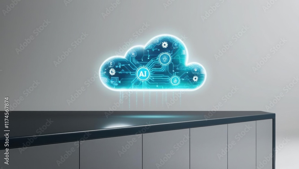 Poster a whimsical cloud with a secure lock symbolizing digital security and protection in a conceptual ill