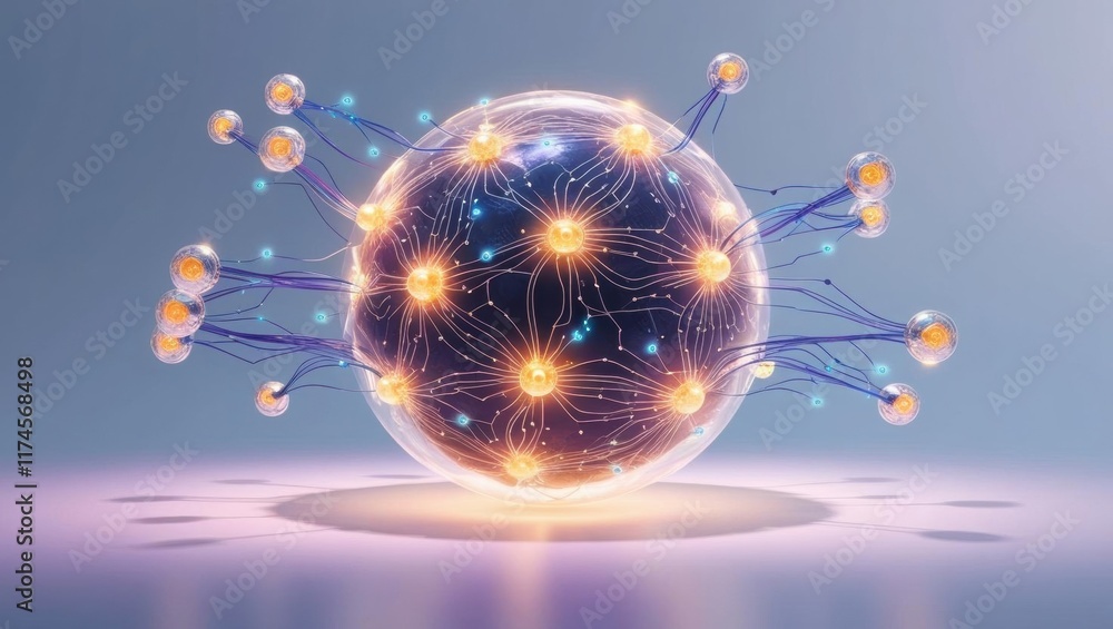 Poster intricate sphere composed of numerous interconnected lines and nodes symbolizing complex networks an