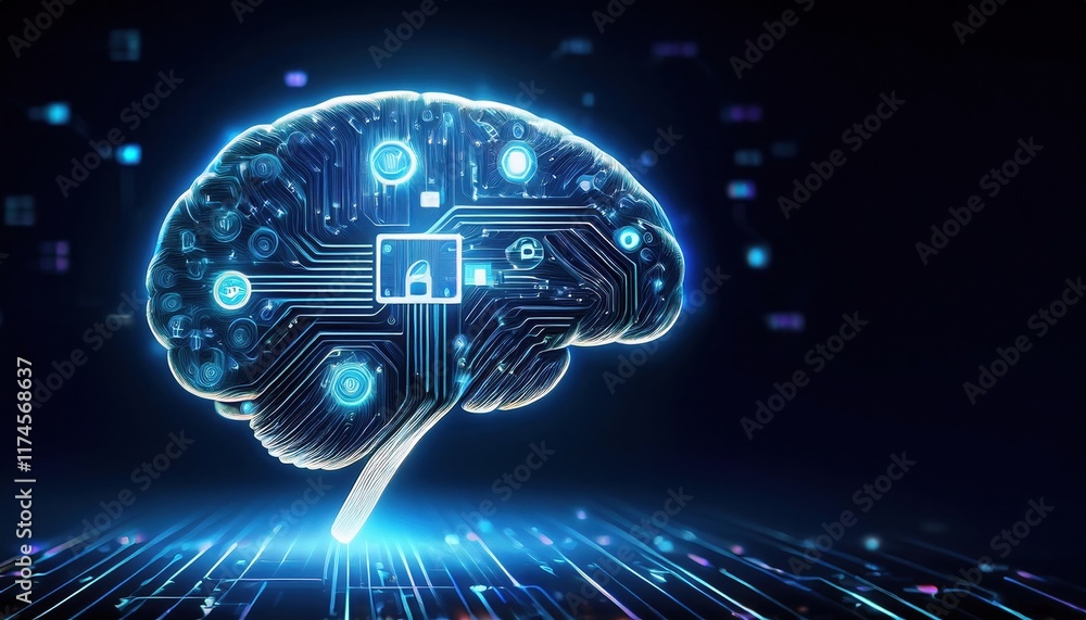 Poster intricate brain design featuring central circuit symbolizing the fusion of neurology and technology 